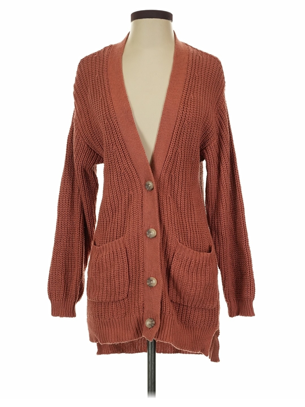 Jessica Simpson Brick-Rust Button Front Knit Cardigan